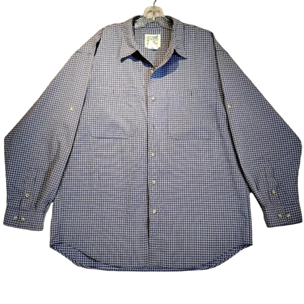Travel Smith Men's Blue & White Plaid Long Sleeve Button Up Shirt in Size XXL